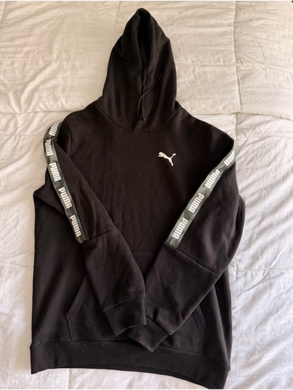Mens Puma Black Hoodie with White Puma Cat Logo